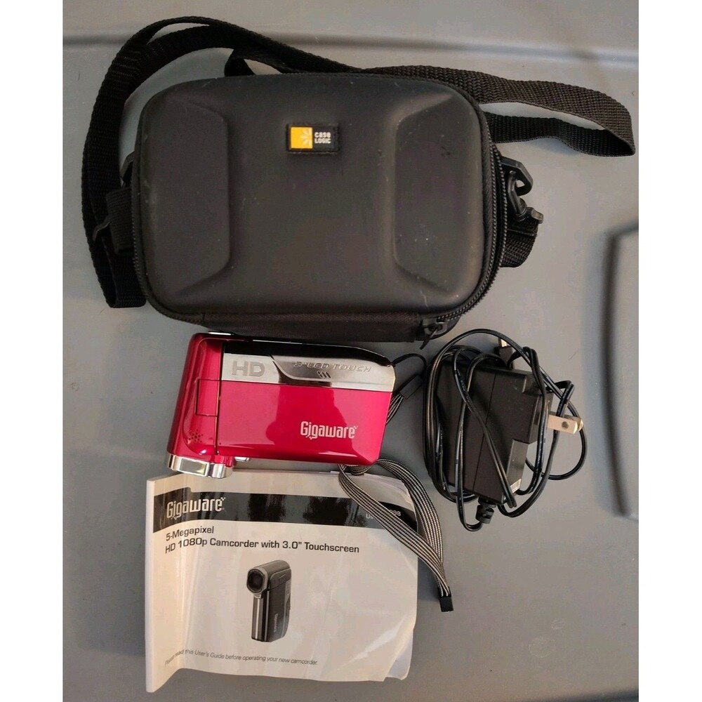 Gigaware 16-998 5MP HD 1080p Camcorder Red Bundle Charger Manual Case Logic Bag